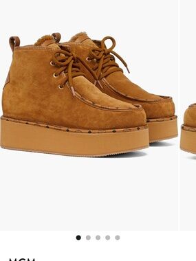 MCM Cognac Suede Platform Moccasin Boot